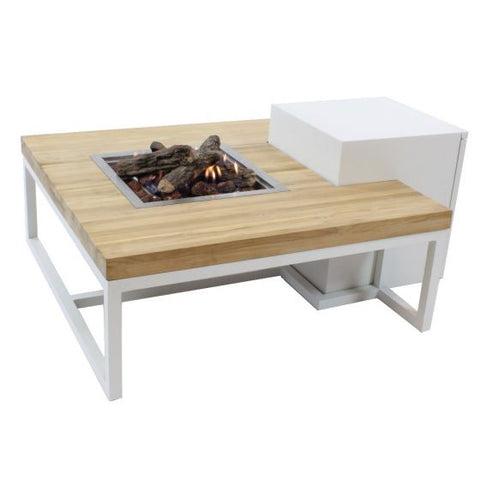 Enjoyfires: Vuurtafel Ambiance Vierkant  - Wit-teak